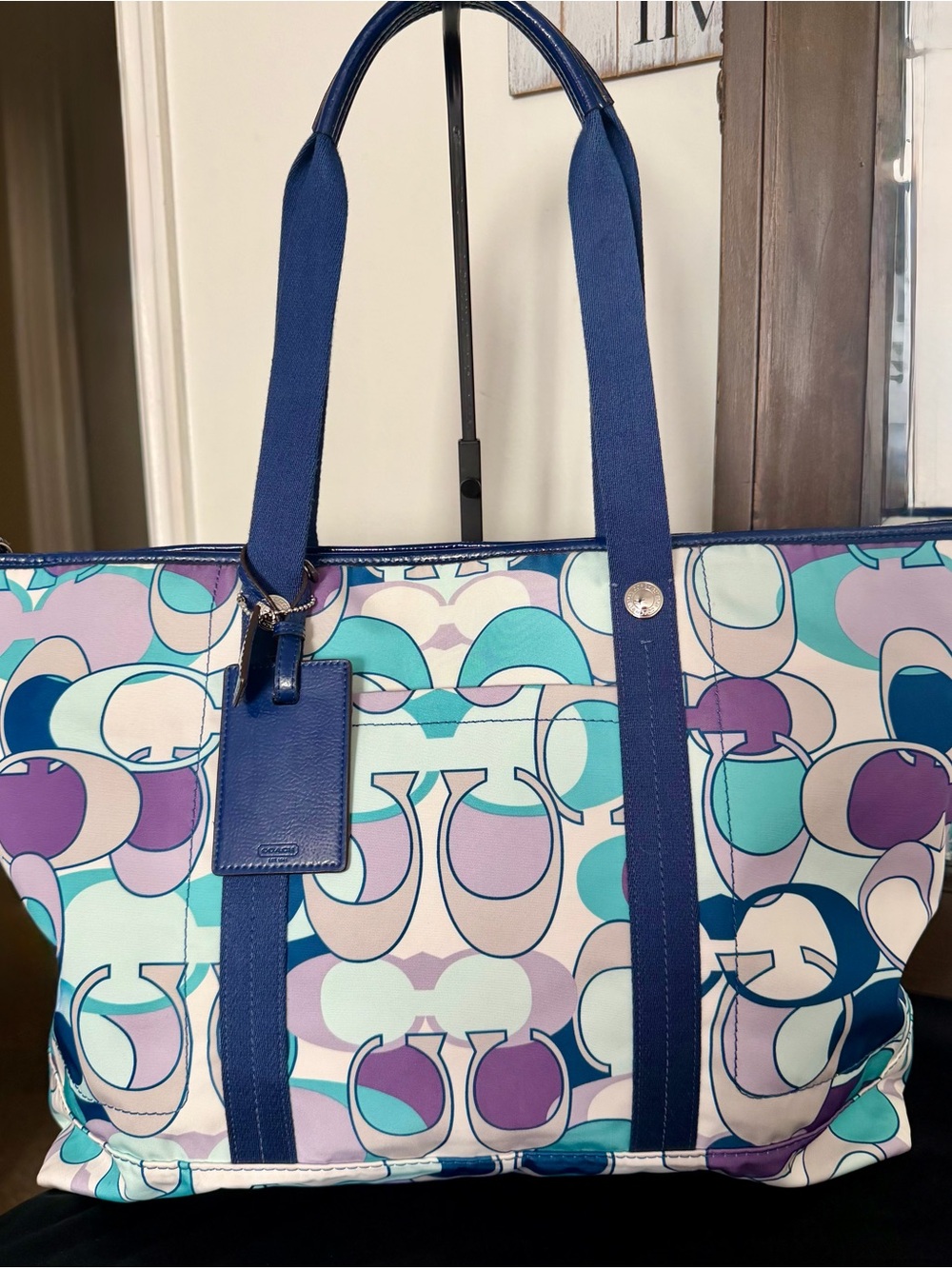 Coach Blue Teal Purple Signature Print Tote